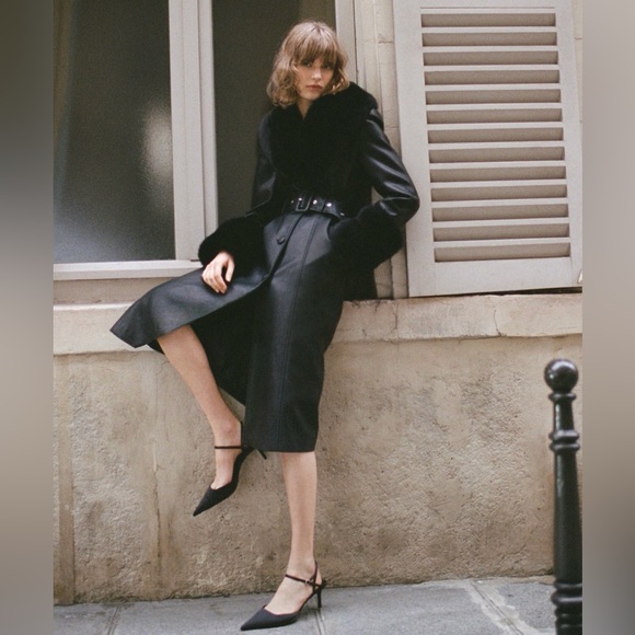 MANGO Leather Coat with Faux Fur Accents - Picture 8 of 8